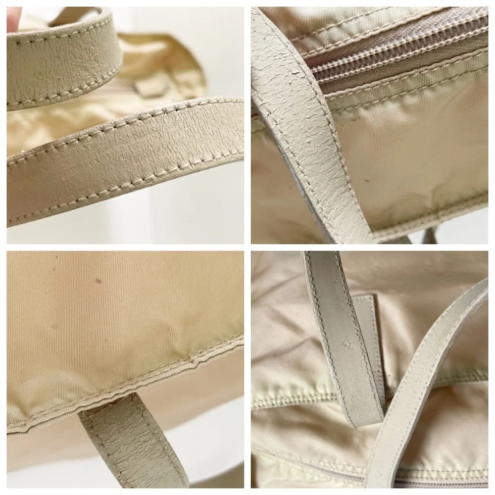 Prada tan Tessuto nylon and leather triangle logo shoulder tote bag